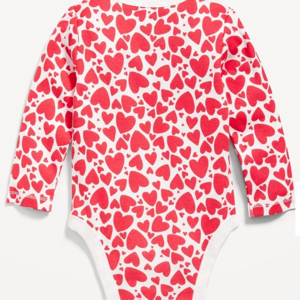 Red and White Heart Long Sleeve Print Bodysuit